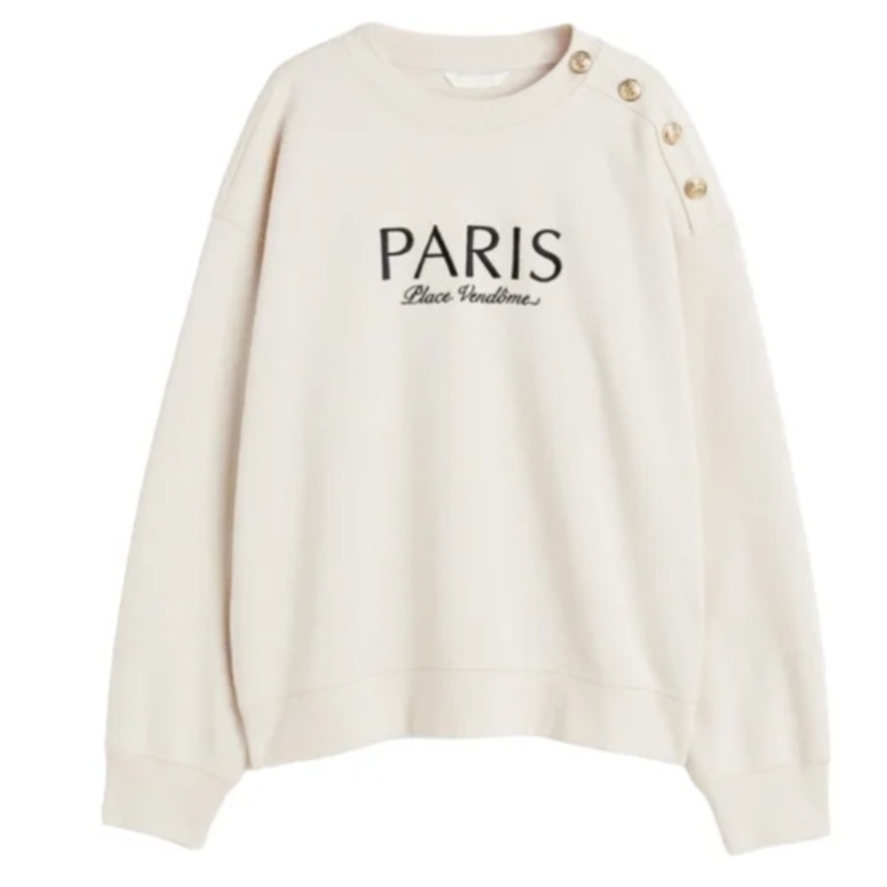 NWT PARIS PLACE VENDOME Sweatshirt XS H&M Soft Pink Blush Buttons on Shoulder